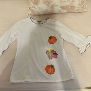 White Kids Shirt with Pumpkin and Turkey Design size 7